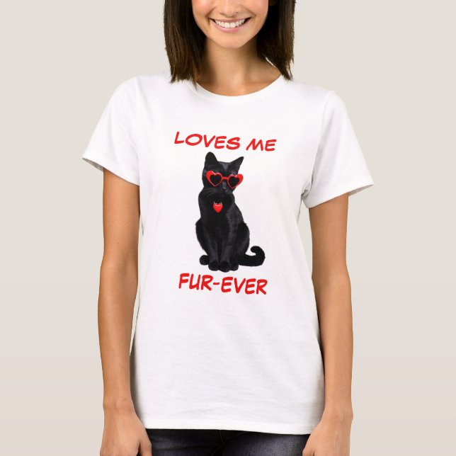 Bombay Black Cat Red Heart Heart Shaped Sunglasses T Shirt (Framsida)