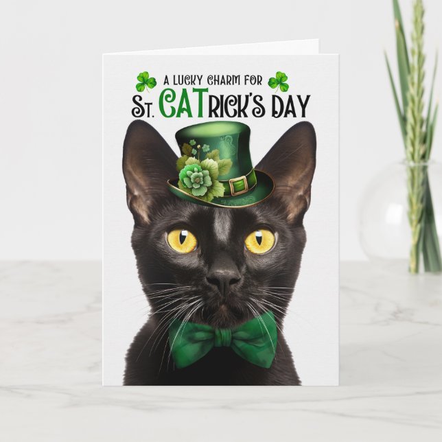 Bombay Black Cat St. CATricks dag Lucky Charm Helgkort (Framsida)