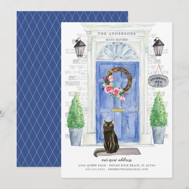 Bombay Cat Blue Door Flytta Announcement Inbjudningar (Fram/baksida)
