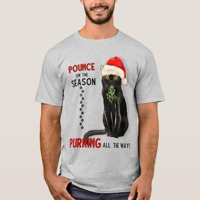 Bombay Cat Breed Black Kattunge i Santa Hat T Shirt (Framsida)