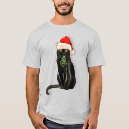 Bombay Cat Breed Black Kattunge i Santa Hat T Shirt