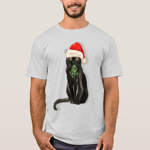 Bombay Cat Breed Black Kattunge i Santa Hat T Shirt