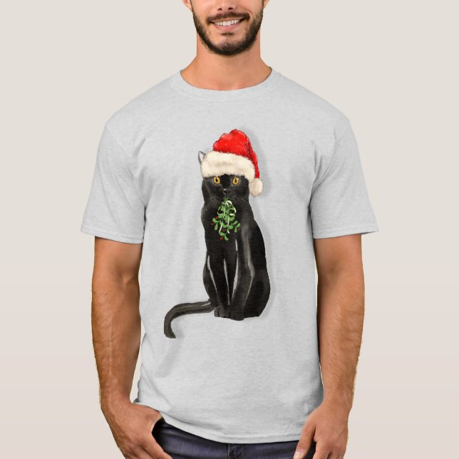 Bombay Cat Breed Black Kattunge i Santa Hat T Shirt (Framsida)