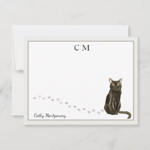 Bombay Cat Grått Gräns Monogram och Namn Anteckningskort