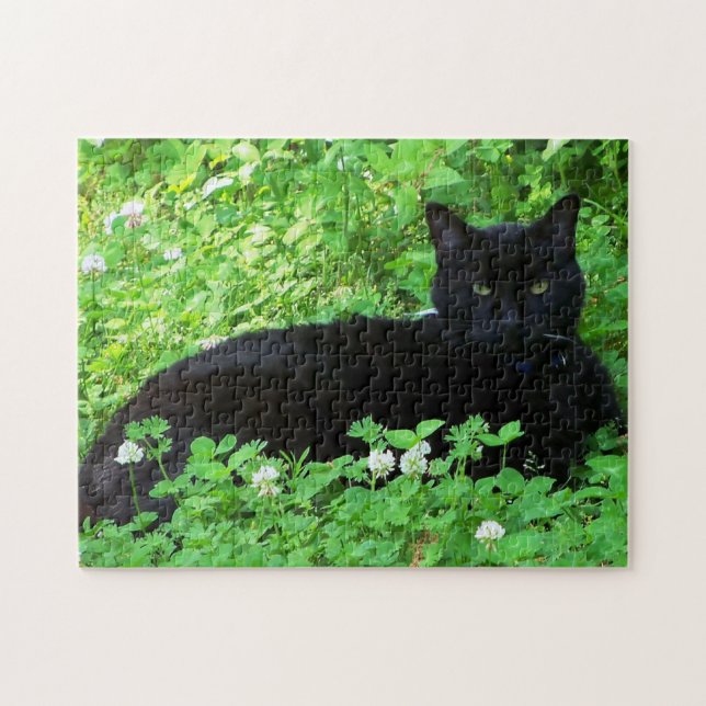 Bombay Cat Ljuger i Grönt Klöver Puzzle Pussel (Horisontell)