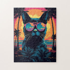 Bombay Cat med solglasögon på stranden Pussel
