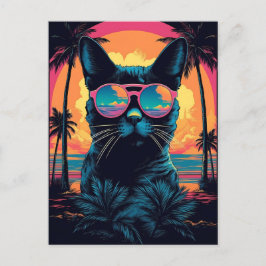 Bombay Cat med solglasögon på stranden Vykort