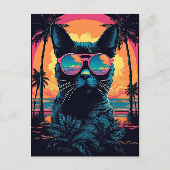 Bombay Cat med solglasögon på stranden Vykort (Framsida)