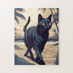 Bombay-Cat på en tropisk strand under solnedgången Pussel
