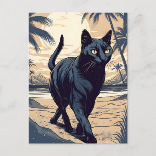 Bombay-Cat på en tropisk strand under solnedgången Vykort