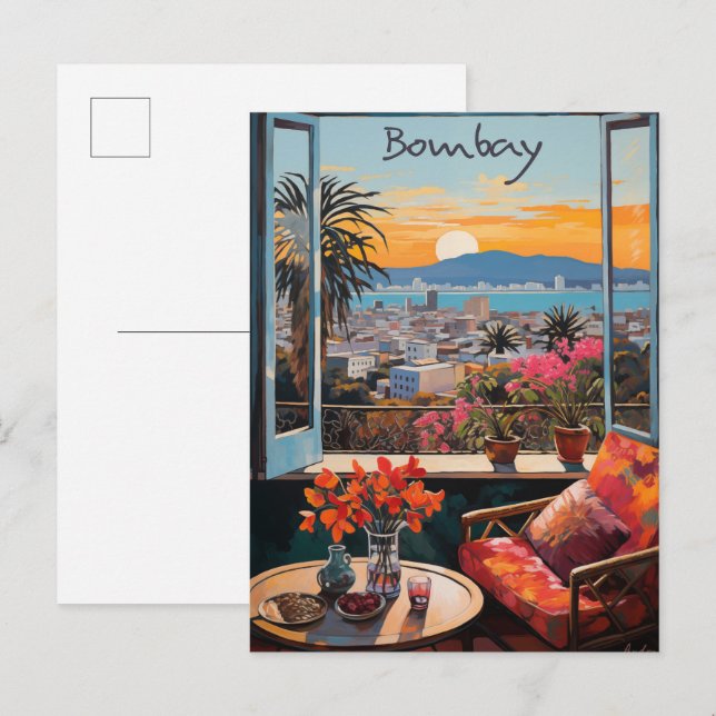 Bombay Indien Resa Stad Målning Estetik Vykort (Fram/baksida)