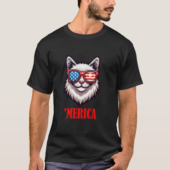 Bombay Katt Merica 4:e juli US Flagga T Shirt (Framsida)