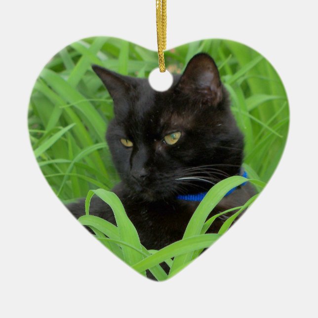 Bombay svart katt födelsedagsprydnad julgransprydnad keramik (Framsidan)