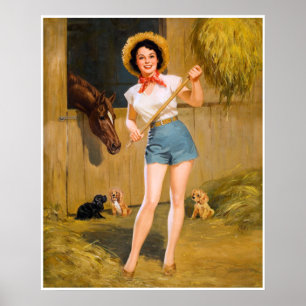 BOMBSHELL BAD GIRLS Retro: Farm Girl Horse & Hunda Poster