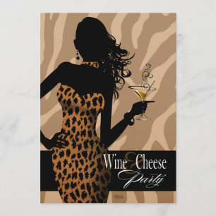 Bombshell Leopard Vin och Cheese Party Tan Inbjudningar