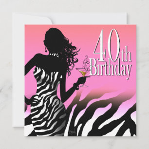 Bombshell Zebra 40-dagars Party Rosa Inbjudningar