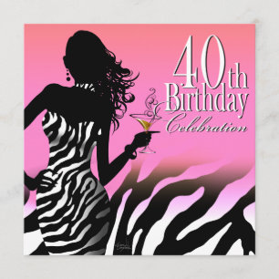 Bombshell Zebra 40-dagars Party Rosa Inbjudningar