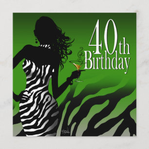 Bombshell Zebra 40:e födelsedagen Party Flaska Grö Inbjudningar