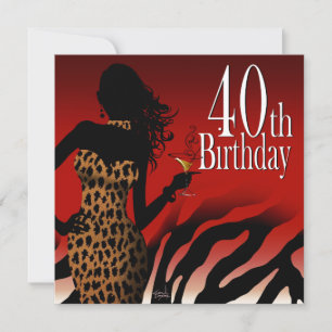 Bombshell Zebra 40:e födelsedagen Party Red Inbjudningar