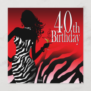 Bombshell Zebra 40:e födelsedagen Party Red Inbjudningar