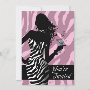 Bombshell Zebra Bachelorette Dam Night Rosa Inbjudningar