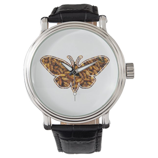 Bombyx Mori Silke Moth Life Cycle Silhouette Armbandsur (Framsida)