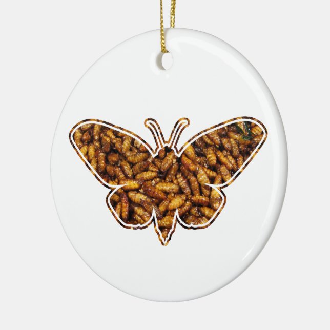 Bombyx Mori Silke Moth Life Cycle Silhouette Julgransprydnad Keramik (Vänster)