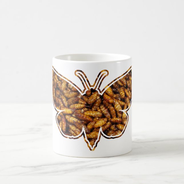 Bombyx Mori Silke Moth Life Cycle Silhouette Magisk Mugg (Center)