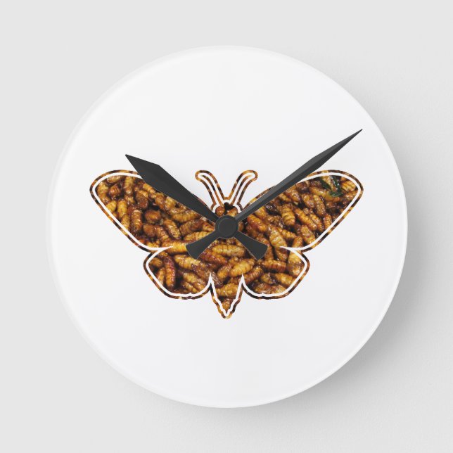 Bombyx Mori Silke Moth Life Cycle Silhouette Rund Klocka (Framsida)