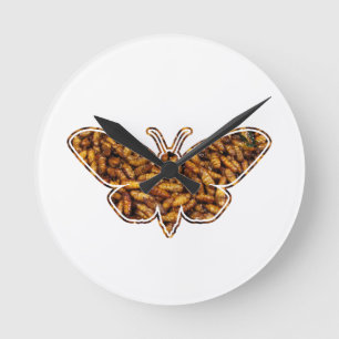 Bombyx Mori Silke Moth Life Cycle Silhouette Rund Klocka