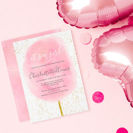 Bomull Candy glitter rosa vattenfärgdusch för bebi Inbjudningar