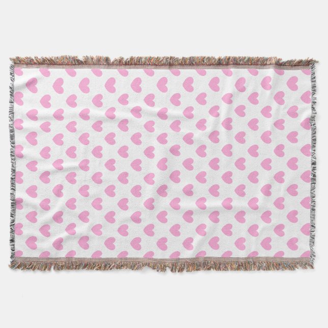 Bomull Candy Rosa polka-hjärtan på vitt Filt (Framsidan)