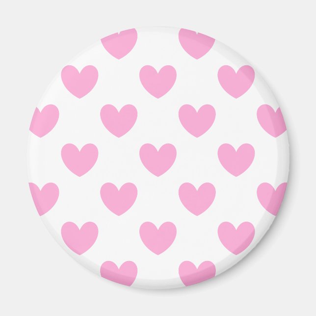 Bomull Candy Rosa polka-hjärtan på vitt Magnet (Framsidan)