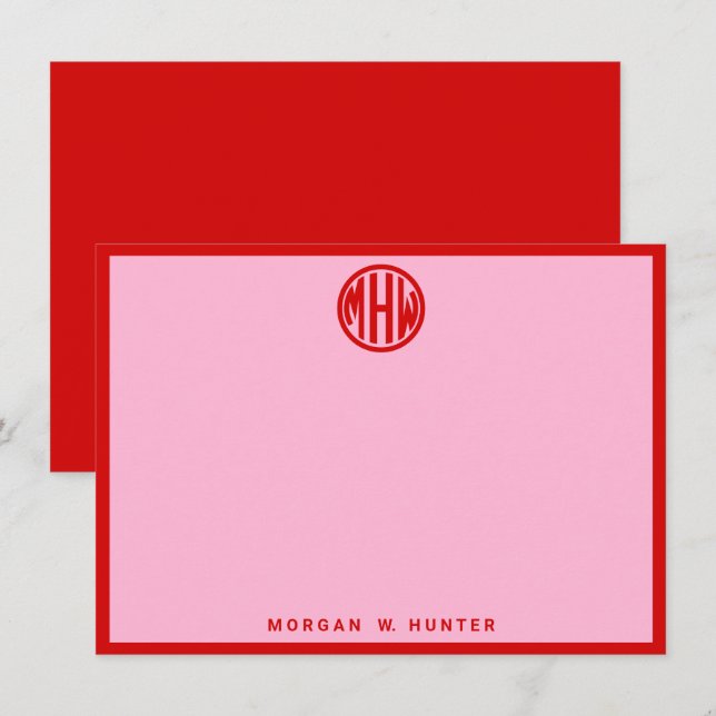 Bomull Candy Rosa Red Circle Monogram Font DIY BG Tack Kort (Fram/baksida)