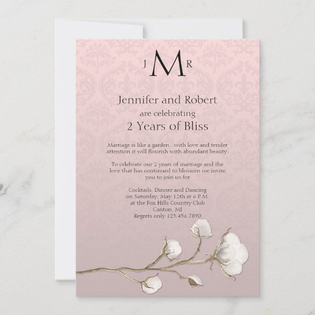 Bomull Damask 2:a Bröllop-årsdagen Inbjudningar (Framsida)