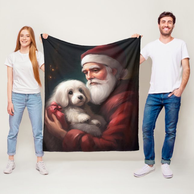 Bomull De Tulear med Jultomten jul Fleecefilt (På plats)