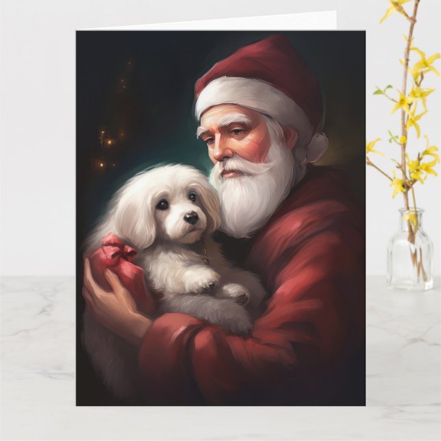 Bomull De Tulear Med Tomte Jul Kort (Gul blomma)