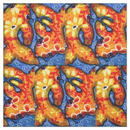 Bomull Fabric - Whimsical Abstrakt Koi Fish Blue Tyg