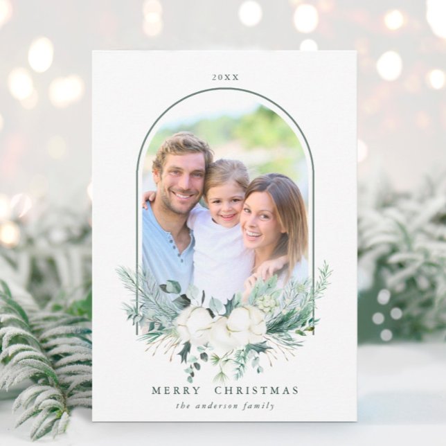 Bomull Flower Arched Ram Photo jul Julkort (Skapare uppladdad)