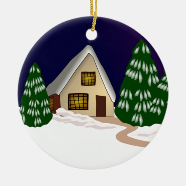 Bomull i Snö & Träd Julgransprydnad Keramik (Framsidan)