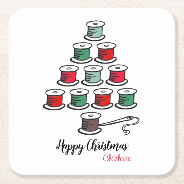 Bomull Reel Julgran SeEG Underlägg Papper Kvadrat (Framsidan)