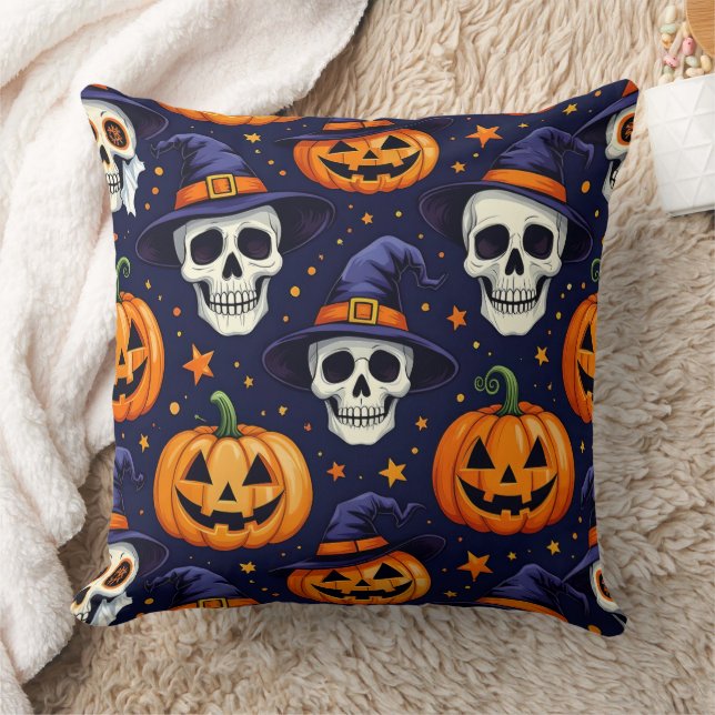 Bomull Skull och Pumpkin Kudde (Filt)