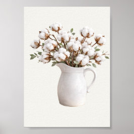 Bomullblommor i vit kruka Botanisk lantlig stil Poster