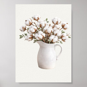 Bomullblommor i vit kruka Botanisk lantlig stil Poster