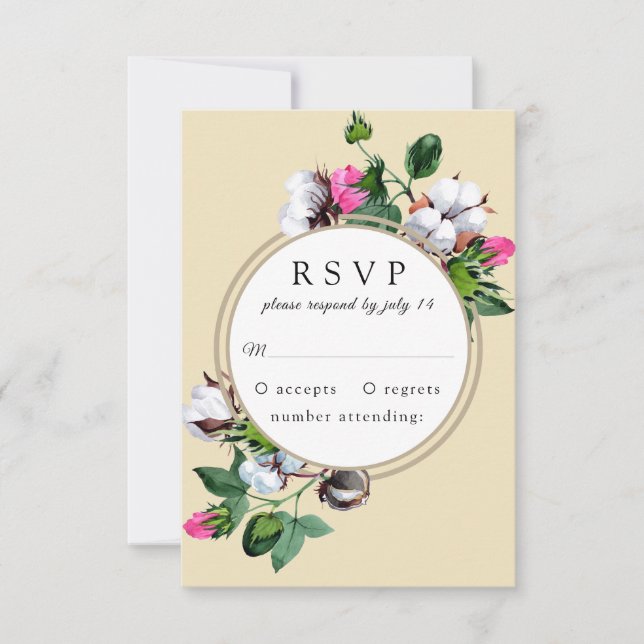 Bomullsblomma i ram. Botanisk bröllop OSA Kort (Framsida)