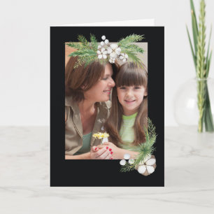 Bomullsblommor och Fir Grenar Photo Kort