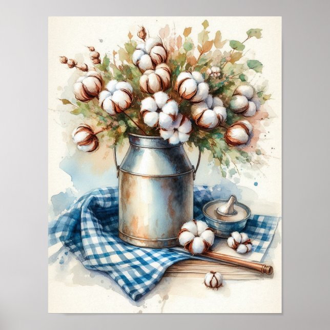Bomullsbukett i mjölkburk 3 poster (Framsidan)