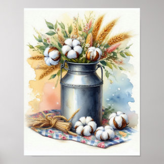 Bomullsbukett i mjölkburk 4 poster
