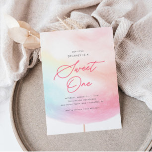 Bomullsgodis, godis, 1 färgad födelsedag inbjudningar