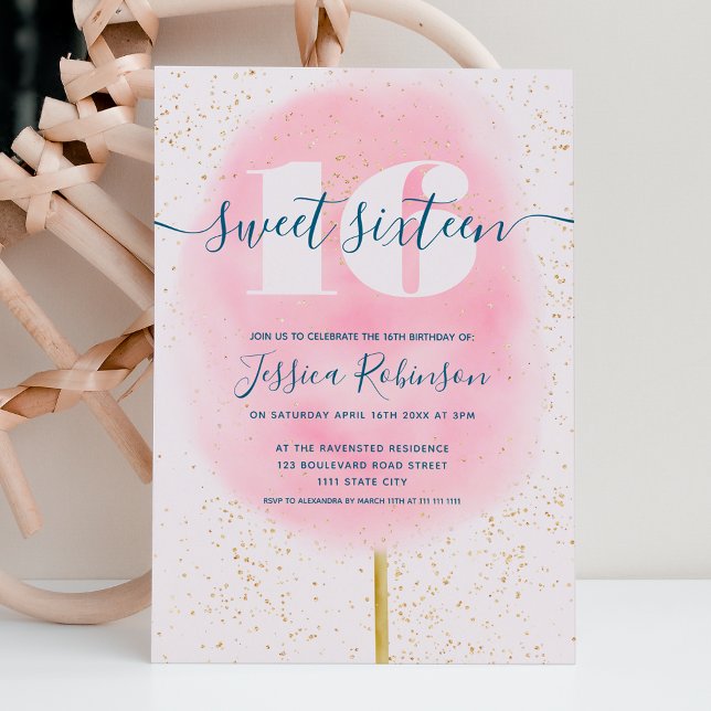Bomullskandy glitter rosa vattenfärg söt 16  inbjudningar (Skapare uppladdad)